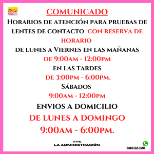 Horarios de atención para pruebas de lentes de contacto